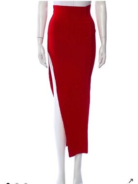 Rick Owens Red Asymmetrical Maxi Skirt with Side Slit